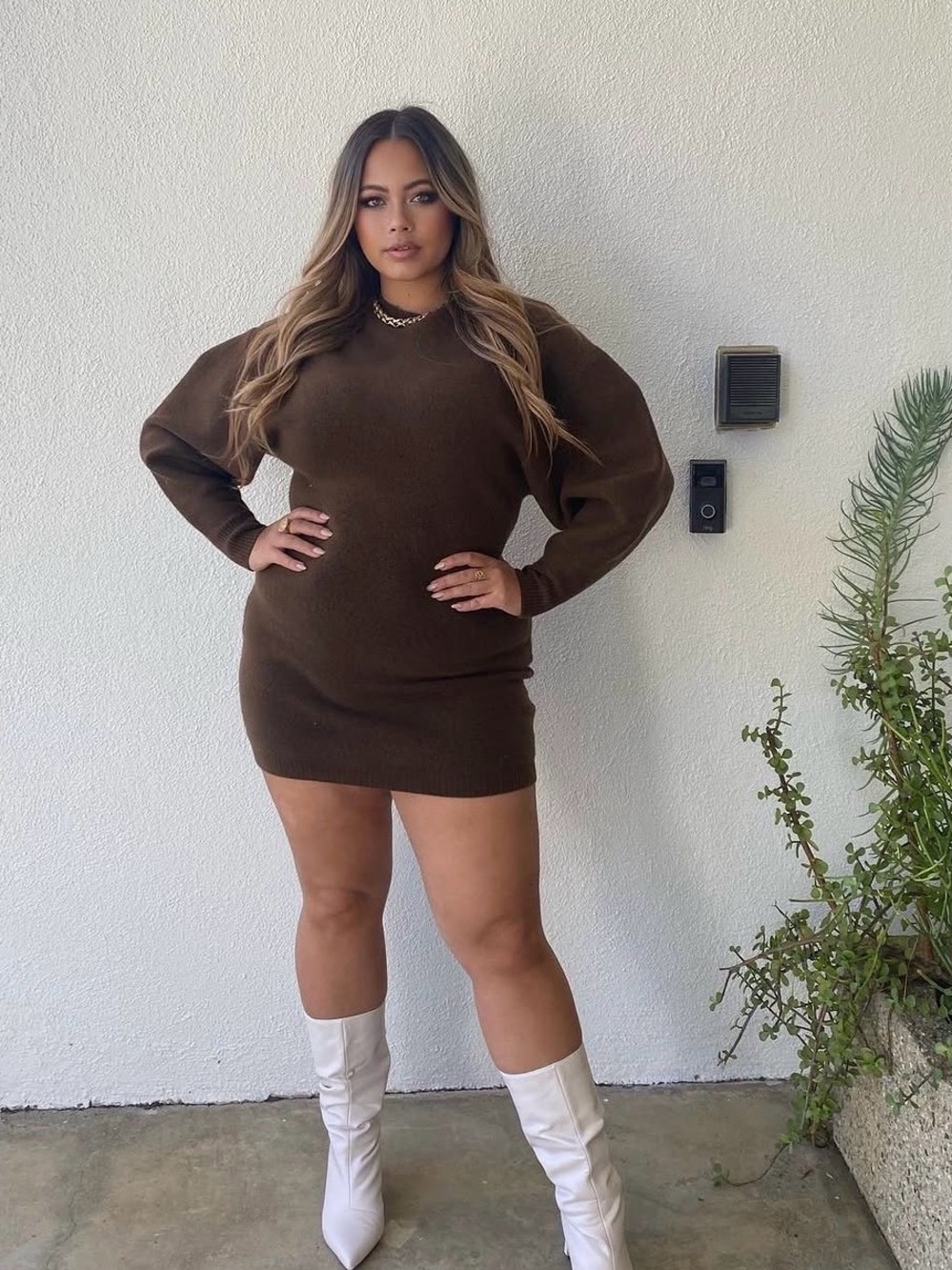 Zara Brown Puff-Sleeve Mini Dress